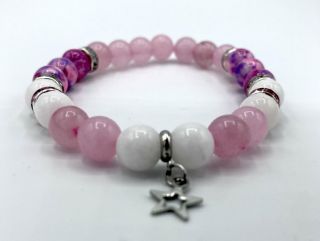 Náramek z růženínu , bílého jadeitu , purpurového achatu #naramek #ruzenin #jadeit #achat #hvezda